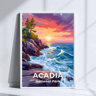 Acadia National Park Otter Cliffs Maine Travel Poster