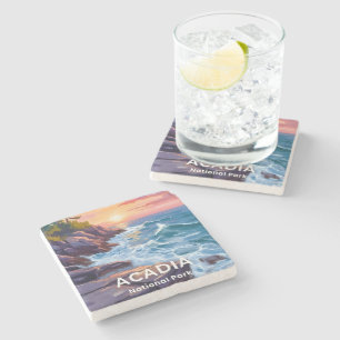Acadia National Park   Otter Cliffs Maine Travel Stone Coaster