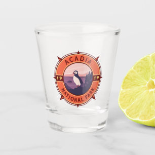 Acadia National Park Puffin Retro Compass Emblem Shot Glass