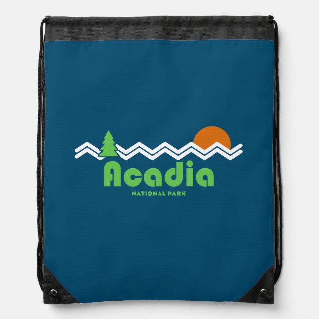 Acadia National Park Retro Drawstring Bag (Front)