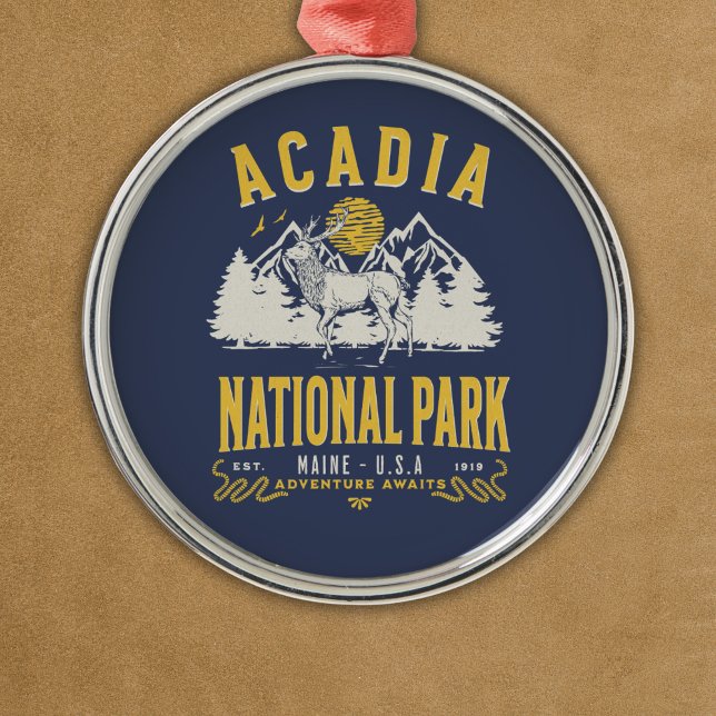 Acadia National Park Retro Scenery Metal Ornament (Creator Uploaded)