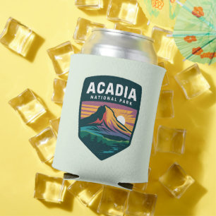 Acadia National Park Sunset Badge Illustration Can Cooler
