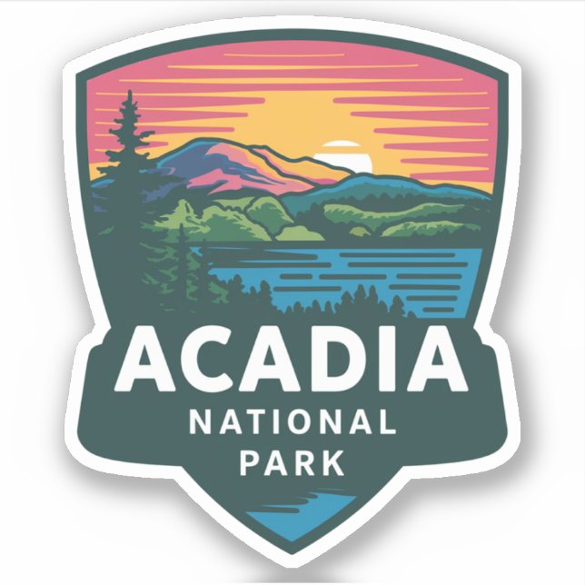 Acadia National Park Sunset Badge  Sticker (Front)