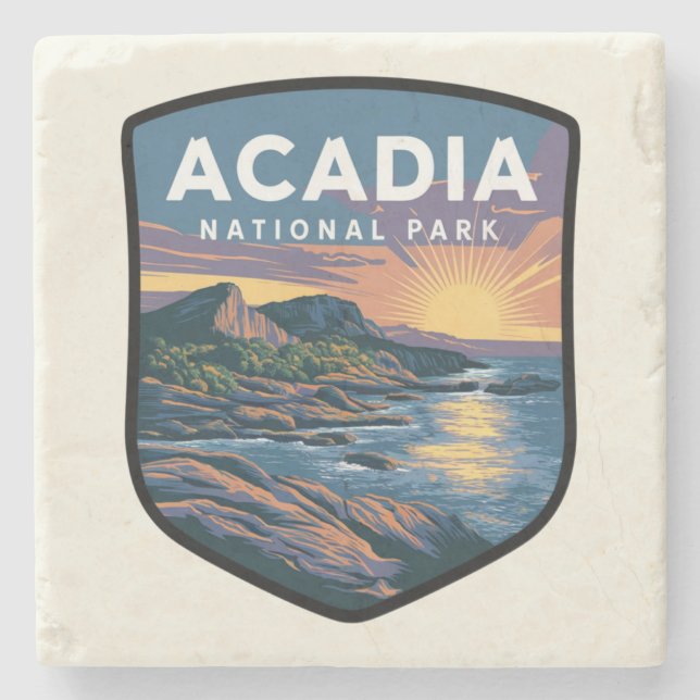 Acadia National Park Sunset Badge Stone Coaster (Front)