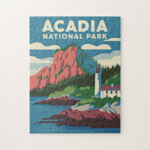 Acadia National Park Vintage Lighthouse Jigsaw Puzzle