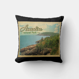 Acadia National Park Vintage Travel Throw Pillow