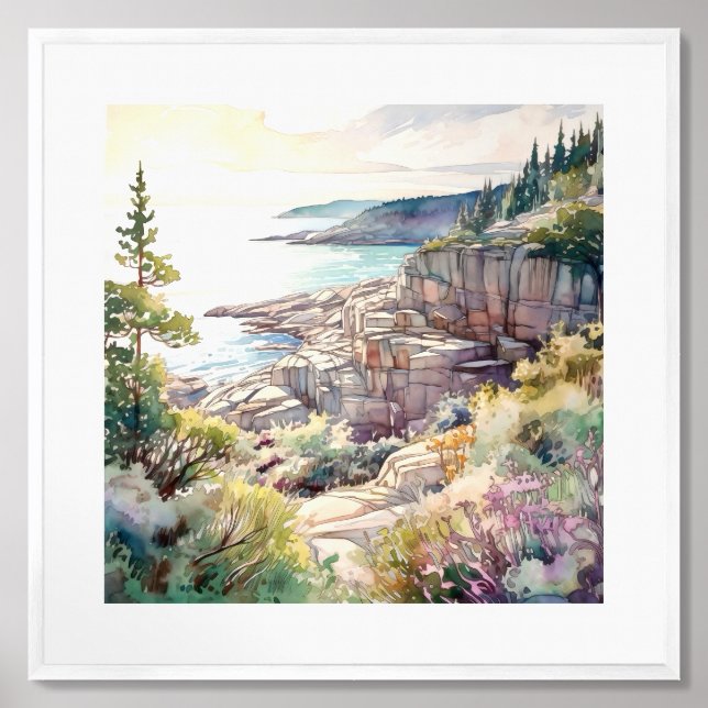 Acadia National Park Watercolor Painting  Framed Art (Framed Front)