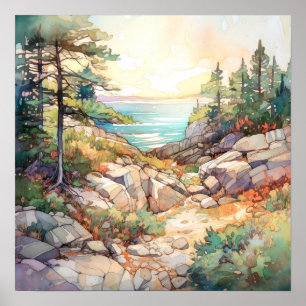 Acadia National Park Watercolor Painting Poster