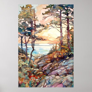 Acadia National Park Watercolor Poster