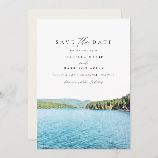 ACADIA NATIONAL PARK Watercolor Save the Date Invi Invitation (Front/Back)