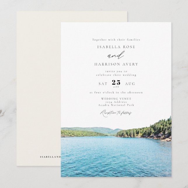 ACADIA NATIONAL PARK Watercolor Skyline Wedding Invitation (Front/Back)