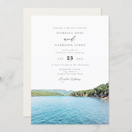 ACADIA NATIONAL PARK Watercolor Skyline Wedding Invitation