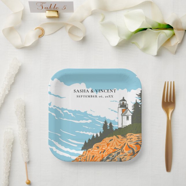 Acadia National Park Wedding Retro Paper Plates (Wedding)