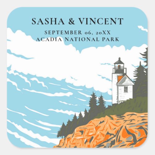 Acadia National Park Wedding Retro Square Sticker