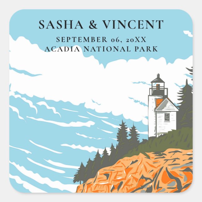 Acadia National Park Wedding Retro Square Sticker (Front)