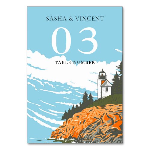 Acadia National Park Wedding Retro Table Number