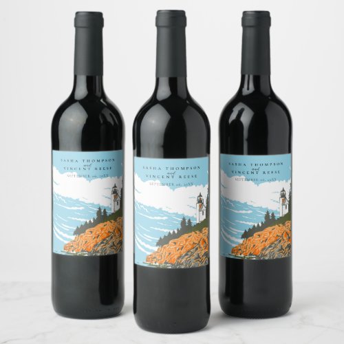 Acadia National Park Wedding Retro Wine Label
