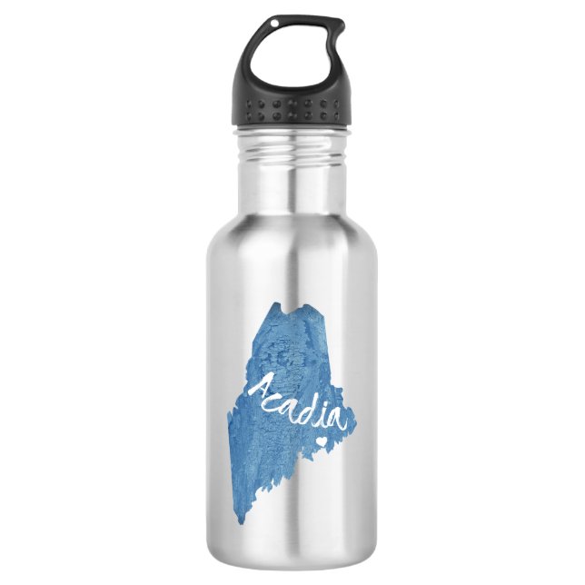 Acadia National Park Wood Grain Stainless Steel Water Bottle (Front)