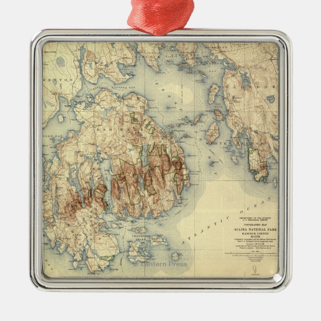 Acadia National ParkTopographic Panoramic Map Metal Ornament (Front)