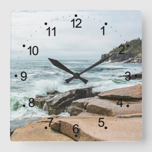 Acadia Ocean Waves Coastal Maine Square Wall Clock