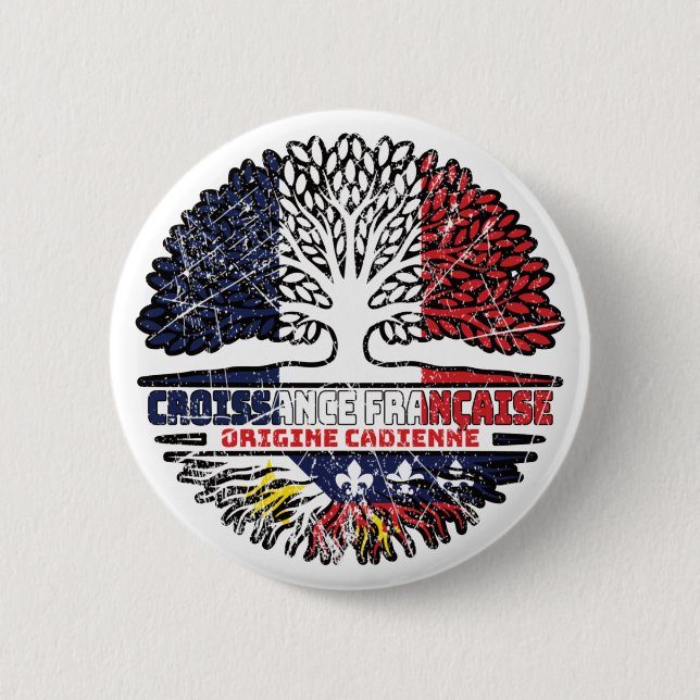Acadian Cajun French France Tree Roots Flag Button (Front)
