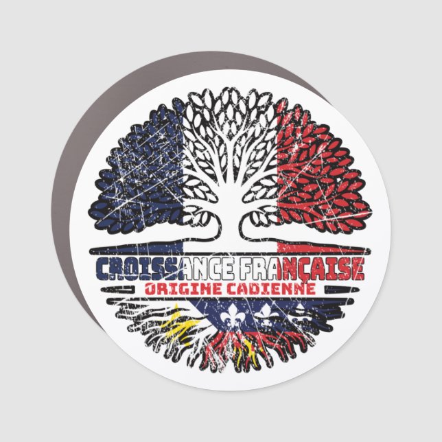 Acadian Cajun French France Tree Roots Flag Car Magnet (Front)