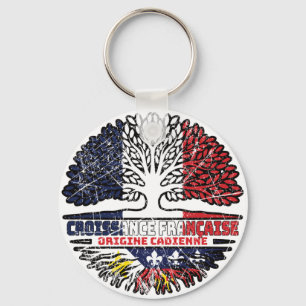 Acadian Cajun French France Tree Roots Flag Keychain