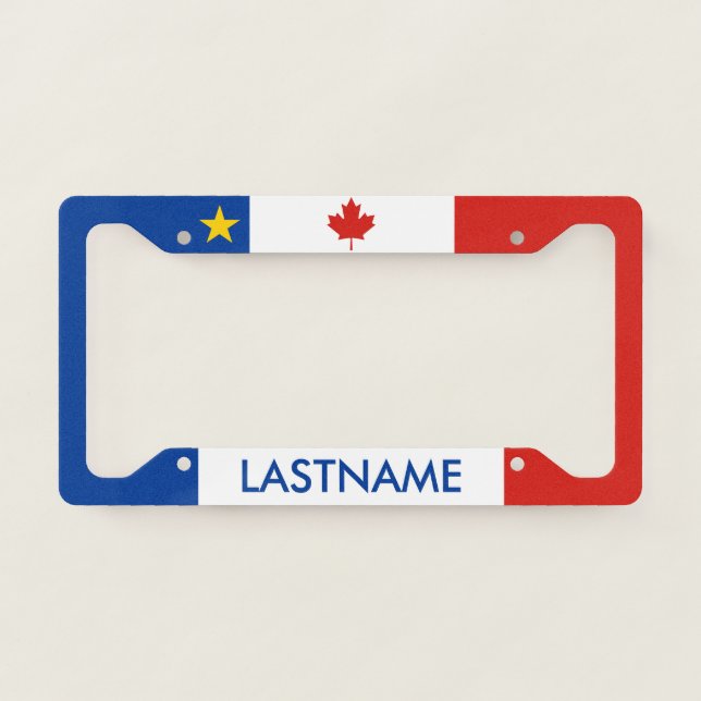 Acadian Canadian Flag Surname License Plate Frame (Front)