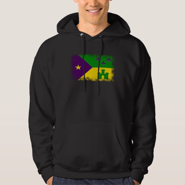 Acadian Flag Cajun Mardi Gras Fat Tuesday Acadiana Hoodie (Front)