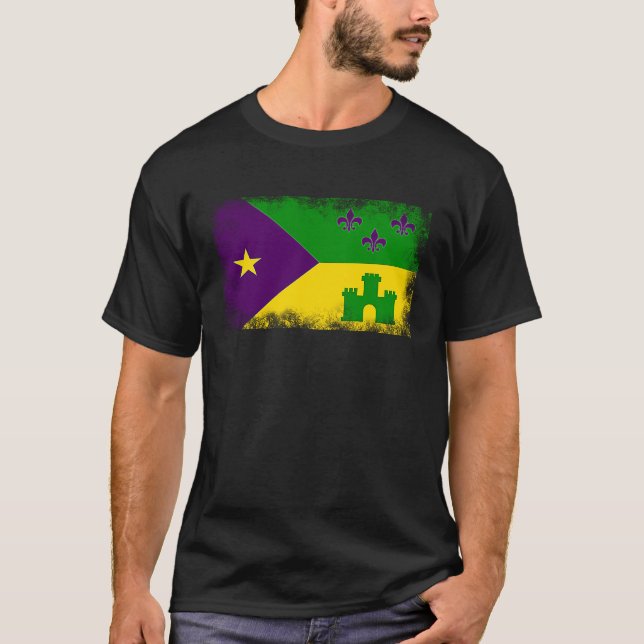 Acadian Flag Cajun Mardi Gras Fat Tuesday Acadiana T-Shirt (Front)