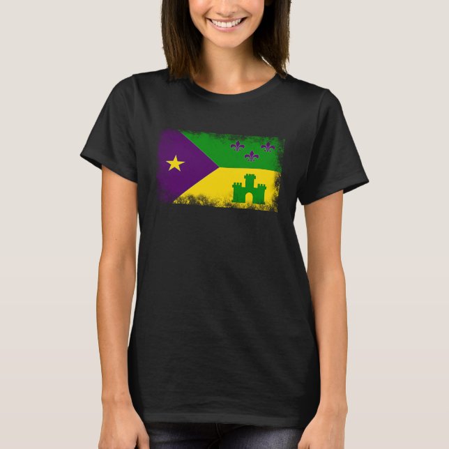 Acadian Flag Cajun Mardi Gras Fat Tuesday Acadiana T-Shirt (Front)