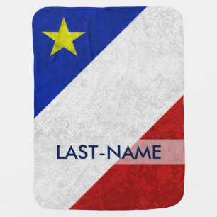 Acadian Flag Surname Distressed Grunge Personalize Baby Blanket