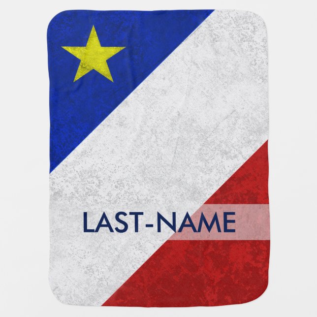 Acadian Flag Surname Distressed Grunge Personalize Baby Blanket (Front)