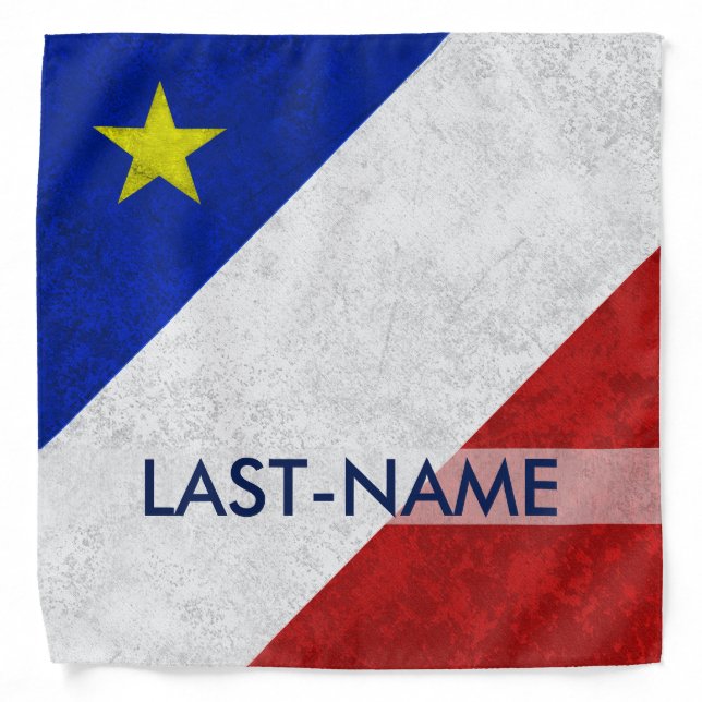 Acadian Flag Surname Distressed Grunge Personalize Bandana (Front)