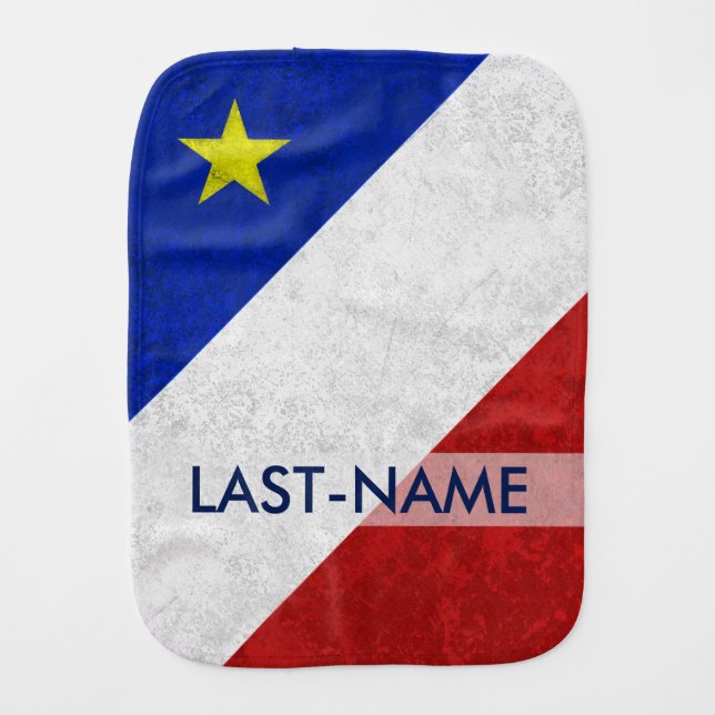 Acadian Flag Surname Distressed Grunge Personalize Burp Cloth (Front)