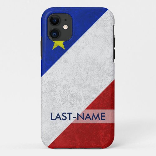 Acadian Flag Surname Distressed Grunge Personalize iPhone 11 Case