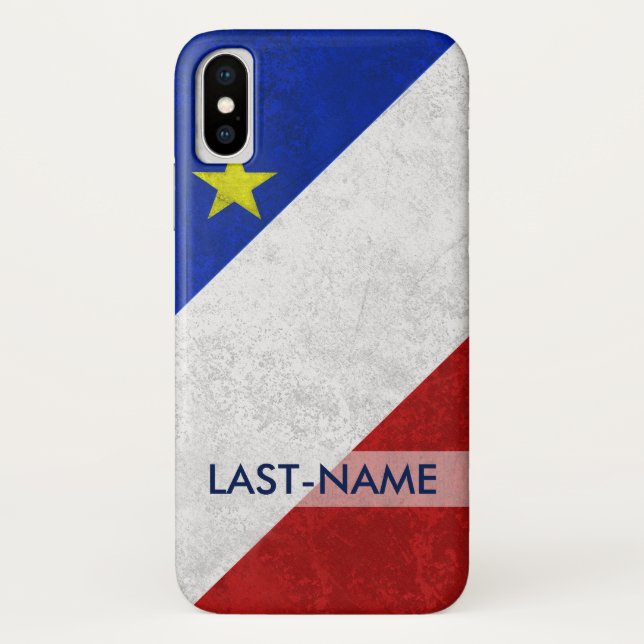 Acadian Flag Surname Distressed Grunge Personalize Case-Mate iPhone Case (Back)