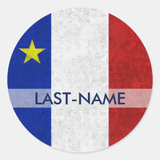 Acadian Flag Surname Distressed Grunge Personalize Classic Round Sticker
