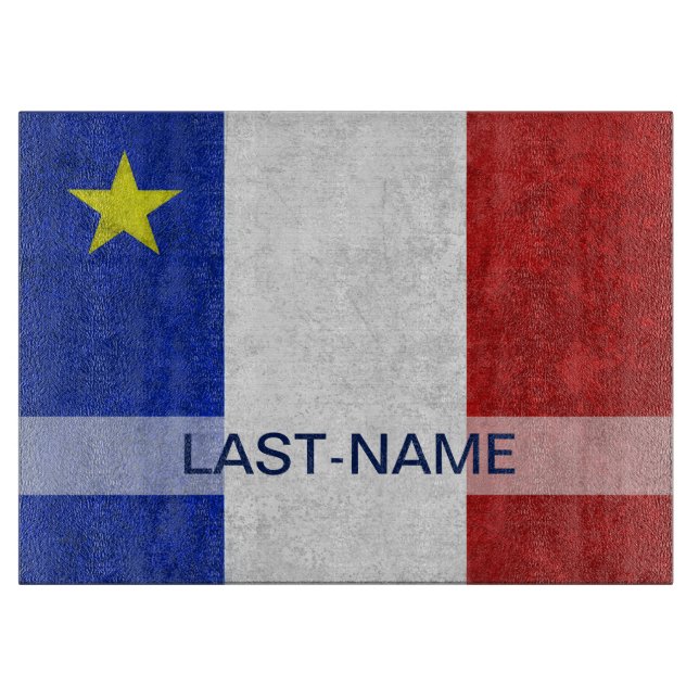 Acadian Flag Surname Distressed Grunge Personalize Cutting Board (Front)