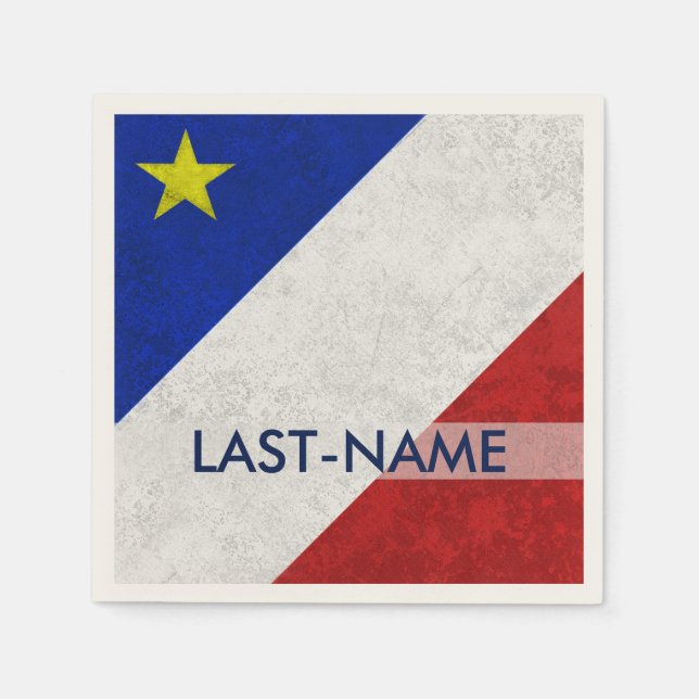 Acadian Flag Surname Distressed Grunge Personalize Paper Napkins (Front)