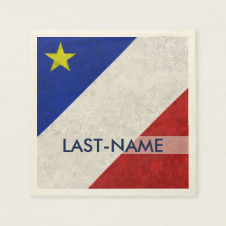 Acadian Flag Surname Distressed Grunge Personalize Paper Napkins