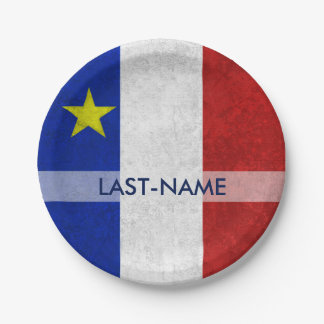 Acadian Flag Surname Distressed Grunge Personalize Paper Plates