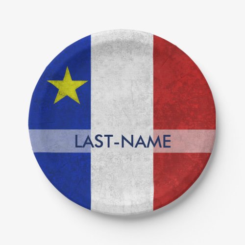 Acadian Flag Surname Distressed Grunge Personalize Paper Plates