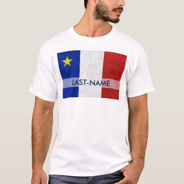 Acadian Flag Surname Distressed Grunge Personalize T-Shirt (Front)