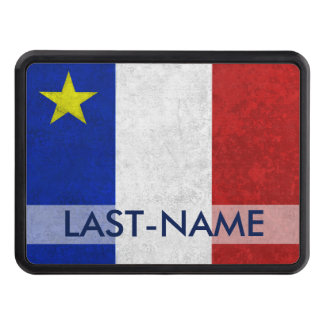 Acadian Flag Surname Distressed Grunge Personalize Trailer Hitch Cover