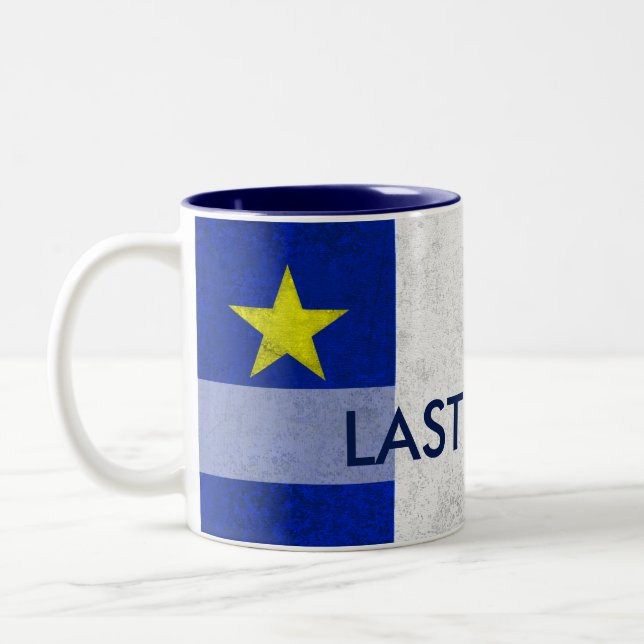 Acadian Flag Surname Distressed Grunge Personalize Two-Tone Coffee Mug (Left)