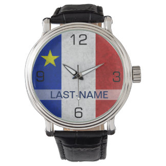 Acadian Flag Surname Distressed Grunge Personalize Watch