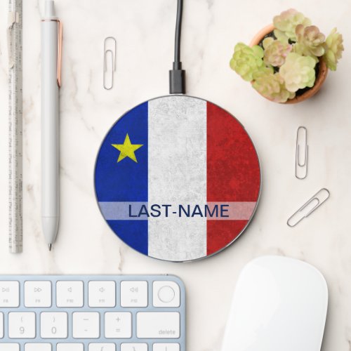 Acadian Flag Surname Distressed Grunge Personalize Wireless Charger