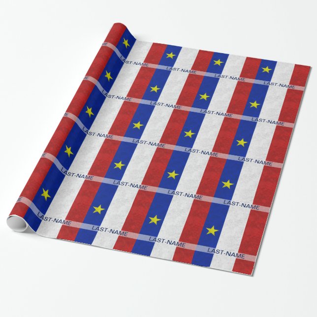 Acadian Flag Surname Distressed Grunge Personalize Wrapping Paper (Unrolled)