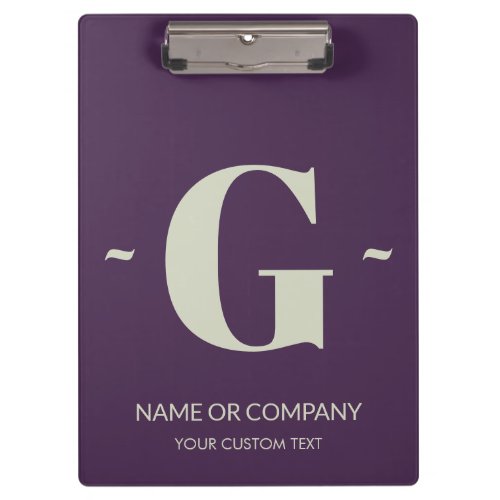 Acai Purple Ecru Elegant Monogram Template Trendy Clipboard